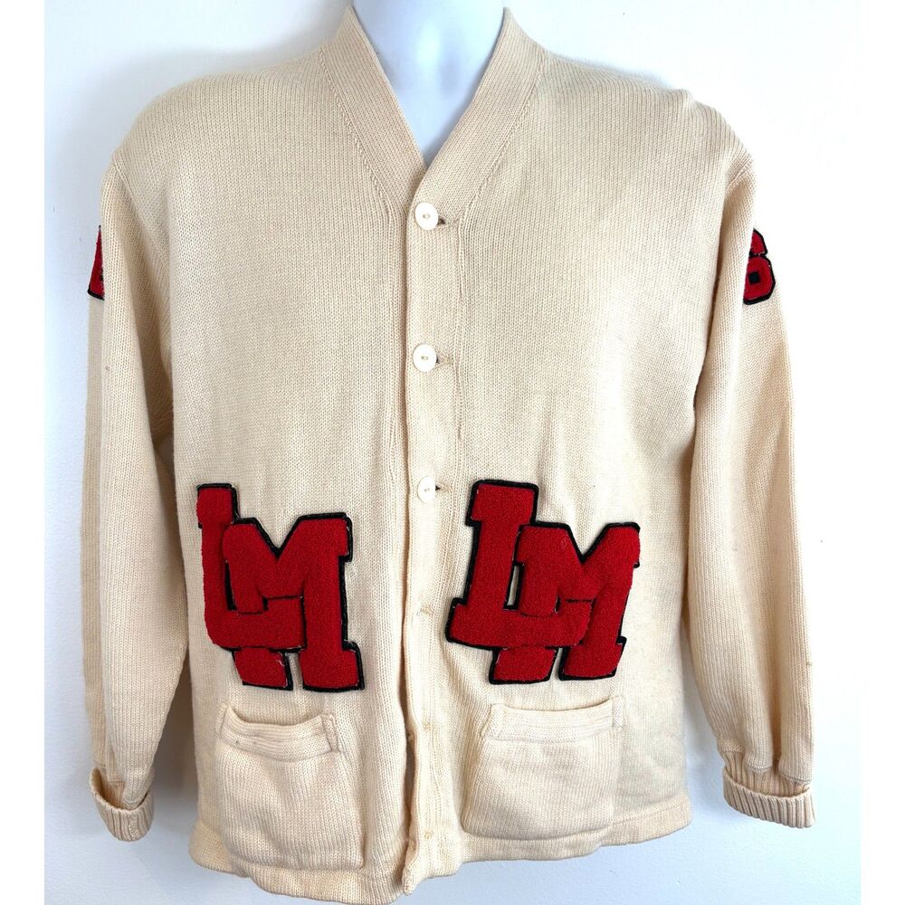 VTG 40s 50s Eby’s Sporting Goods Cardigan Sweater Letterman L/XL Princeton Wool